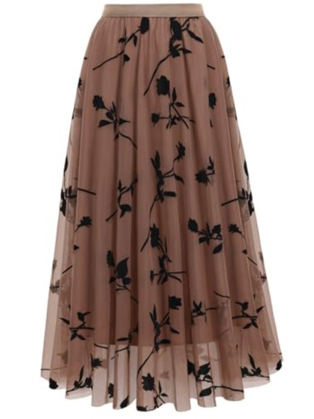 Tulle Midi Skirt for Women Pleated Flowy A-Line Dressy Summer High Waist